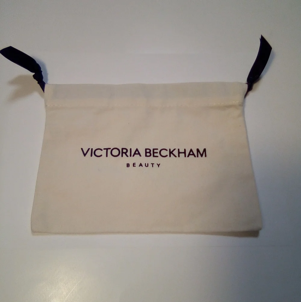 Victoria Beckham Beauty Ecru Unlined Fabric Cosmetic Pouch Black Ribbon Pull Tie